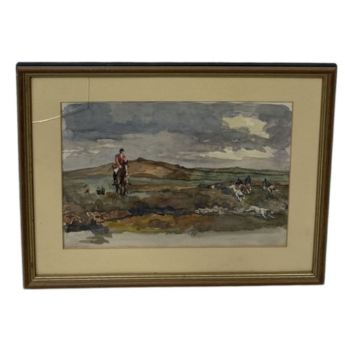 519 - NIGEL LOVETT, LIEUTENANT GENERAL (1900-1962): A WATERCOLOUR PAINTING ON PAPER 'HOUNDS WITH RIDERS IN... 