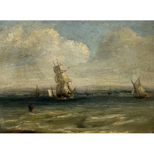 535 - ALFRED VICKERS (1786-1868): A PAIR OF OIL PAINTINGS ON BOARD DEPICTING MARITIME SCENES
25cm x 20cm e... 