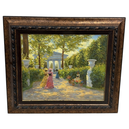 536 - AN OIL PAINTING ON CANVAS DEPICTING A CLASSICAL GARDEN SCENE WITH LADIES
72cm x 60cm
Framed.... 