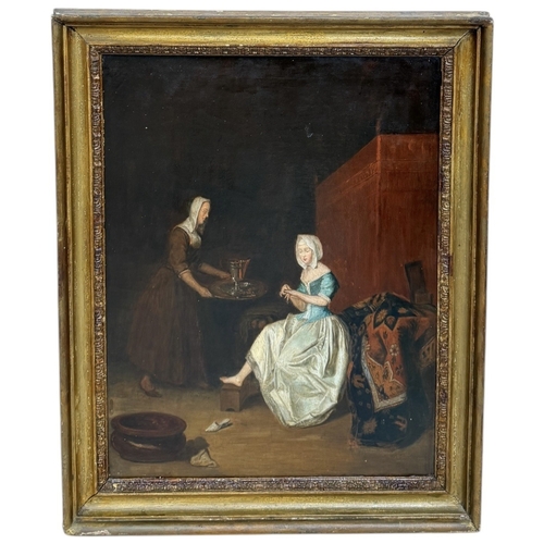 538 - AFTER JACOB OCHTERVELT: AN OIL PAINTING ON CANVAS 'YOUNG LADY TRIMMING HER FINGERNAILS'
75cm x 55cm
... 