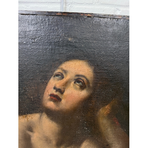 54 - 18TH CENTURY ITALIAN SCHOOL: AN OIL PAINTING ON CANVAS DEPICTING THE PENITENT MAGDALENA
65.5cm x 51c... 