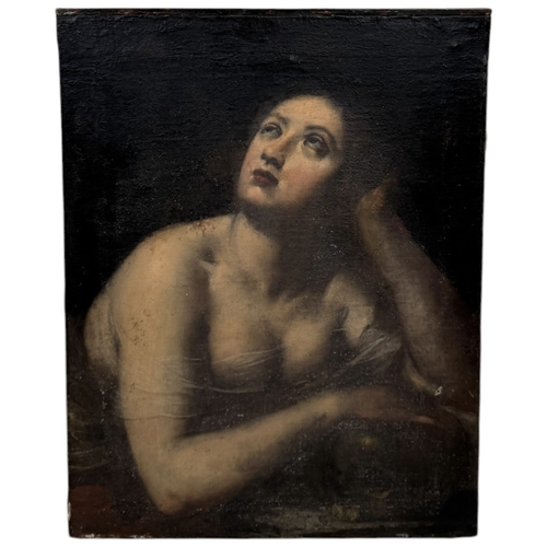 54 - 18TH CENTURY ITALIAN SCHOOL: AN OIL PAINTING ON CANVAS DEPICTING THE PENITENT MAGDALENA
65.5cm x 51c... 