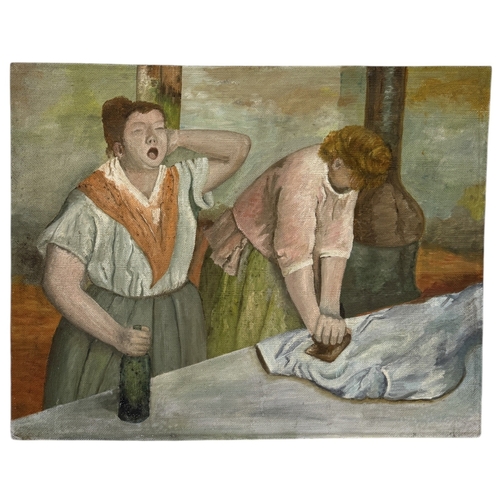 542 - AFTER DEGAS: AN OIL PAINTING ON BOARD 'WOMEN IRONING'
60cm x 47cm
With associated gilt wood frame.... 