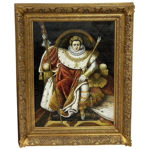 543 - AFTER JEAN INGRES: A VERY LARGE OIL PAINTING ON CANVAS DEPICTING NAPOLEON I SITTING THE THRONE
120cm... 