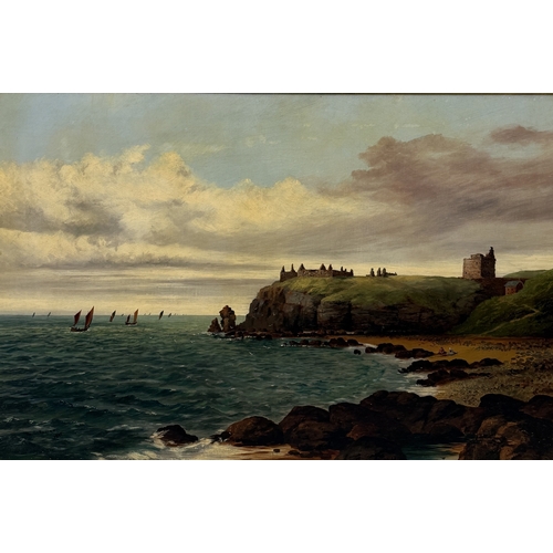 544 - A 19TH CENTURY OIL PAINTING ON CANVAS DEPICTING DUNOTTAR CASTLE
90cm x 60cm
Signed 'M.C. Perreau' an... 