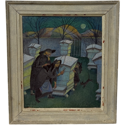 555 - JEAN YOUNG (1914-1995): AN OIL PAINTING ON CANVAS BOARD 'TELLING THE BEES'
34cm x 28cm
Framed 45cm x... 