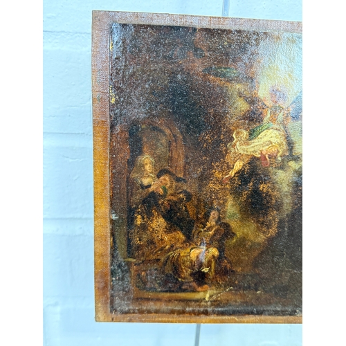 61 - AFTER REMBRANDT: AN OIL PAINTING ON CANVAS DEPICTING A RELIGIOUS SCENE
17.5cm x 13cm