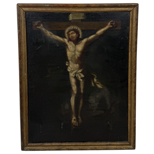 62 - A 17TH CENTURY OIL PAINTING ON CANVAS PROBABLY SPANISH DEPICTING JESUS CHRIST
68cm x 51cm
Framed 76c... 