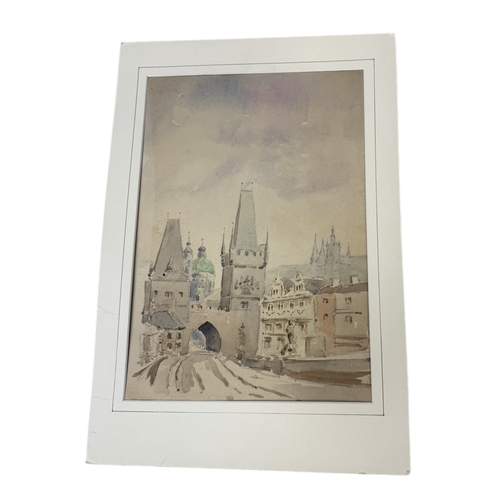 653 - JOHN CODRINGTON (BRITISH 1898-1991): A GROUP OF SEVEN WATERCOLOUR PAINTINGS ON PAPER DEPICTING VIEWS... 