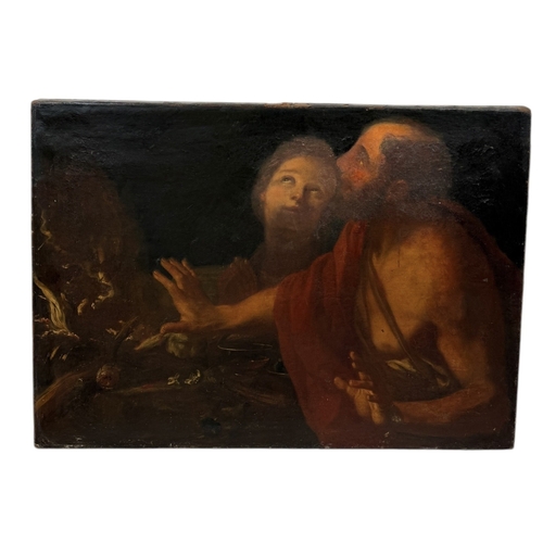 7 - AFTER ANTONIO MOLINARI (ITALIAN 1655-1704): A LARGE OIL PAINTING ON CANVAS DEPICTING TWO FIGURES BY ... 