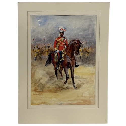 16 - ALFRED CROWDY LOVETT C.B.E (BRITISH 1862-1919): A WATERCOLOUR PAINTING ON PAPER DEPICTING A PORTRAIT... 