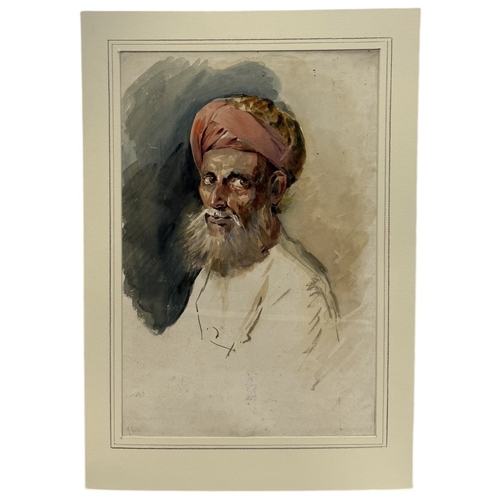 28 - ALFRED CROWDY LOVETT C.B.E (BRITISH 1862-1919): A WATERCOLOUR PAINTING ON PAPER DEPICTING A PORTRAIT... 