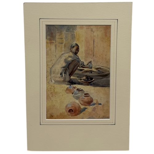 29 - ALFRED CROWDY LOVETT C.B.E (BRITISH 1862-1919): A WATERCOLOUR PAINTING ON PAPER DEPICTING A PORTRAIT... 