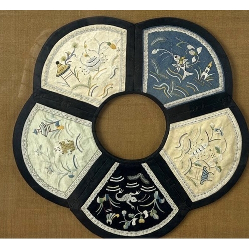 199 - A CHINESE SILK EMBROIDERED COLLAR DETAILED WITH SMALL CREATURES
16 cm Width
Framed and glazed 35 x 3... 