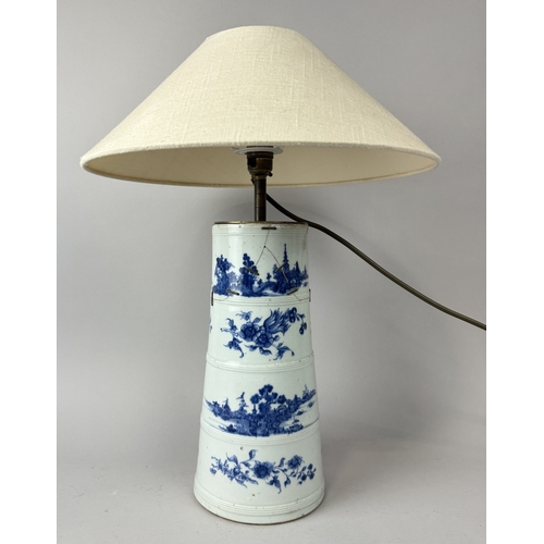 221 - A CHINESE EXPORT BLUE AND WHITE VASE, QIANLONG PERIOD ADAPTED FOR A LAMP
Height of vase (not includi... 