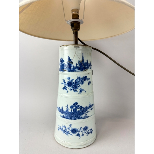 221 - A CHINESE EXPORT BLUE AND WHITE VASE, QIANLONG PERIOD ADAPTED FOR A LAMP
Height of vase (not includi... 
