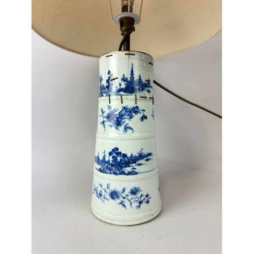 221 - A CHINESE EXPORT BLUE AND WHITE VASE, QIANLONG PERIOD ADAPTED FOR A LAMP
Height of vase (not includi... 
