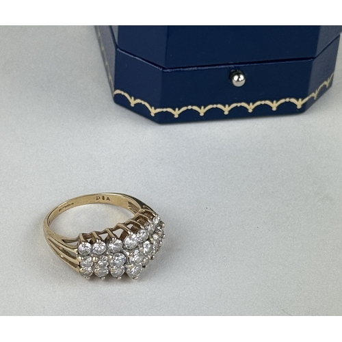 15 - A 9CT GOLD THREE ROW DIAMOND RING SET WITH 21 DIAMONDS
Weight: 4.1gms