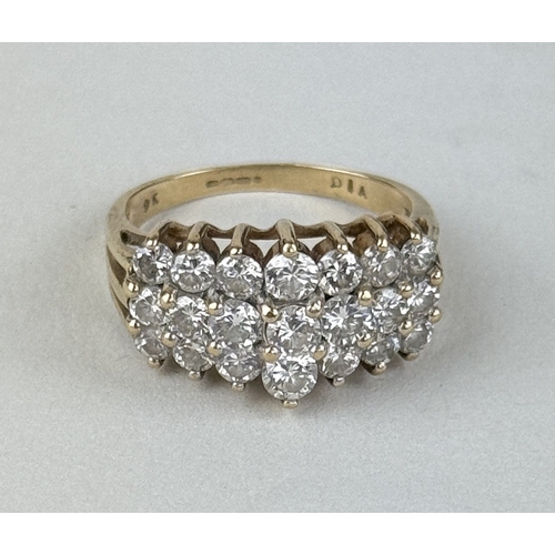 15 - A 9CT GOLD THREE ROW DIAMOND RING SET WITH 21 DIAMONDS
Weight: 4.1gms