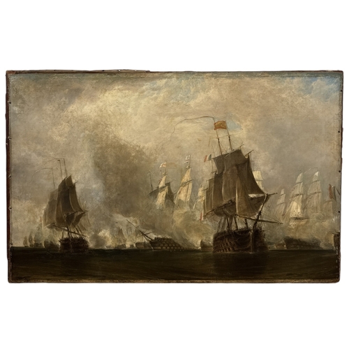 3 - ATTRIBUTED TO WILLIAM DANIELL R.A. (BRITISH 1769-1837): AN OIL PAINTING ON CANVAS 'THE BATTLE OF TRA... 