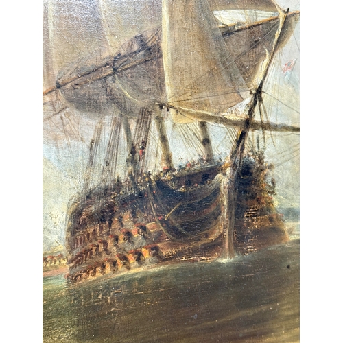 3 - ATTRIBUTED TO WILLIAM DANIELL R.A. (BRITISH 1769-1837): AN OIL PAINTING ON CANVAS 'THE BATTLE OF TRA... 