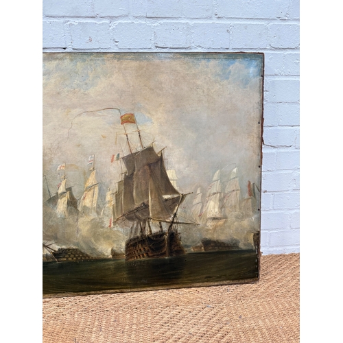 3 - ATTRIBUTED TO WILLIAM DANIELL R.A. (BRITISH 1769-1837): AN OIL PAINTING ON CANVAS 'THE BATTLE OF TRA... 