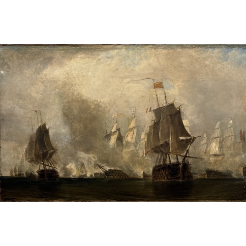 3 - ATTRIBUTED TO WILLIAM DANIELL R.A. (BRITISH 1769-1837): AN OIL PAINTING ON CANVAS 'THE BATTLE OF TRA... 