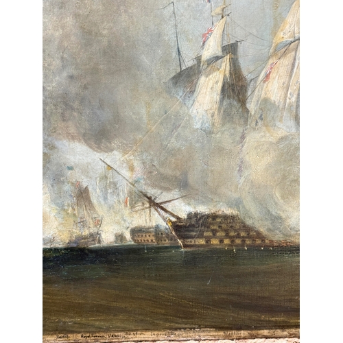 3 - ATTRIBUTED TO WILLIAM DANIELL R.A. (BRITISH 1769-1837): AN OIL PAINTING ON CANVAS 'THE BATTLE OF TRA... 