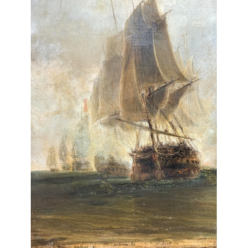3 - ATTRIBUTED TO WILLIAM DANIELL R.A. (BRITISH 1769-1837): AN OIL PAINTING ON CANVAS 'THE BATTLE OF TRA... 