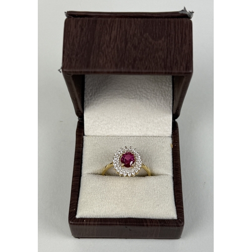 31 - AN 18CT GOLD RING SET WITH OVA CUT RUBY COLOURED STONE
Size Q
Weight: 3.6gms