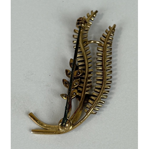 41 - A 9CT GOLD FERN LEAF BROOCH WITH DIAMONDS
Weight: 5.7gms
