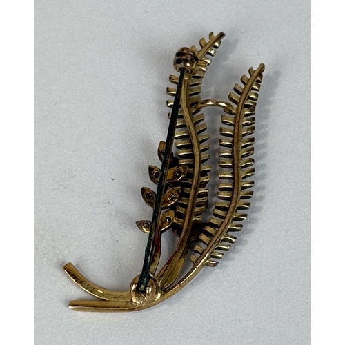 41 - A 9CT GOLD FERN LEAF BROOCH WITH DIAMONDS
Weight: 5.7gms