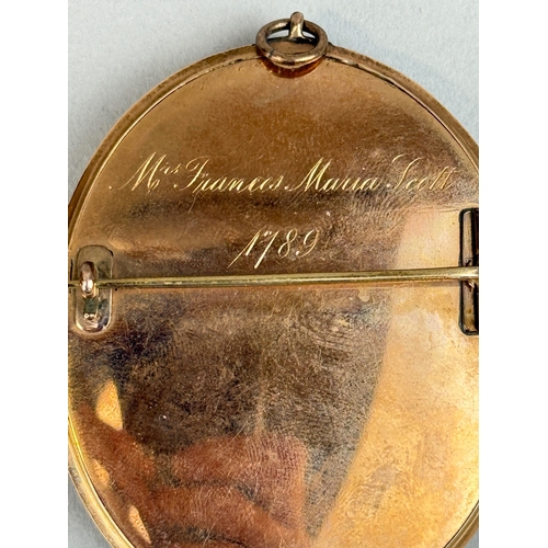 47 - AN 18TH CENTURY PORTRAIT MINIATURE BROOCH OF THOMAS SCOTT, TOGETHER WITH A GOLD MINIATURE FRAME BROO... 