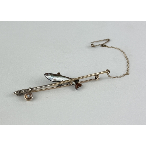 50 - A NOVELTY 'FISHING' BROOCH WITH SILVER ENAMEL FISH, 9CT GOLD PIN AND ROD
Weight: 5.8gms... 
