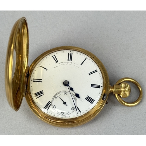 6 - AN 18CT GOLD HALF HUNTER POCKET WATCH BY MUIRHEAD AND SONS, GLASGOW
Weight: 75gms