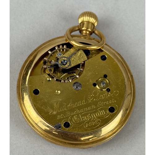 6 - AN 18CT GOLD HALF HUNTER POCKET WATCH BY MUIRHEAD AND SONS, GLASGOW
Weight: 75gms