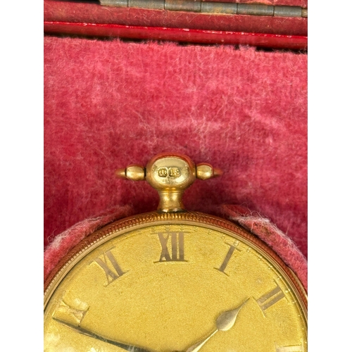7 - BARWISE LONDON: AN 18CT GOLD POCKET WATCH IN RED LEATHER BOX
The watch inside case hallmarked 18ct a... 