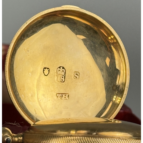 7 - BARWISE LONDON: AN 18CT GOLD POCKET WATCH IN RED LEATHER BOX
The watch inside case hallmarked 18ct a... 