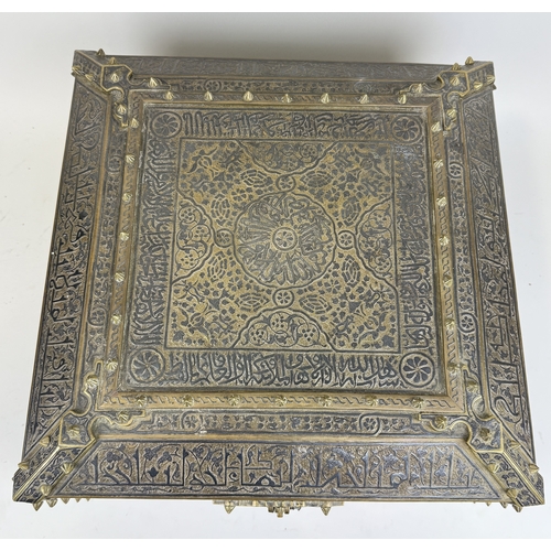 A LARGE AND FINE ISLAMIC QURAN BOX, BRASS WITH POSSIBLY SILVER INLAY ...