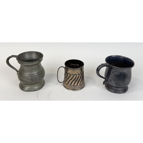 161 - TWO SILVER CUPS TOGETHER WITH A PEWTER CUP
Total silver weight: 130gms
