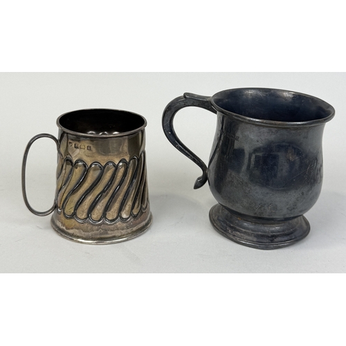 161 - TWO SILVER CUPS TOGETHER WITH A PEWTER CUP
Total silver weight: 130gms