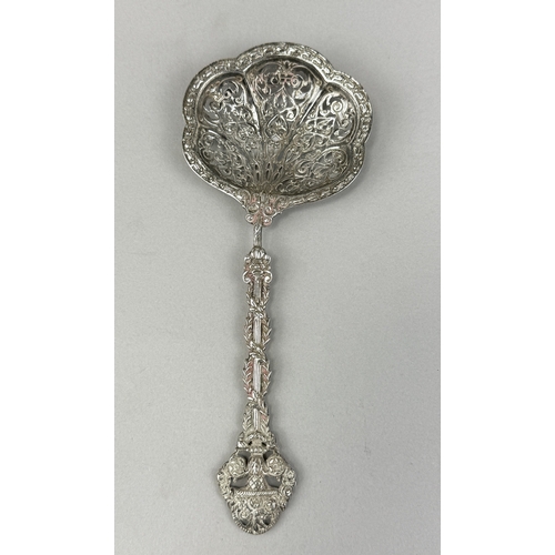 168 - AN ANTIQUE SILVER TEA STRAINER
Weight 64 gms
20 cm L