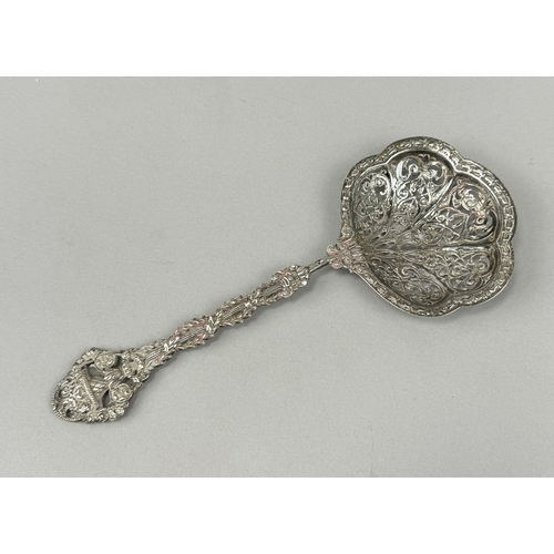 168 - AN ANTIQUE SILVER TEA STRAINER
Weight 64 gms
20 cm L