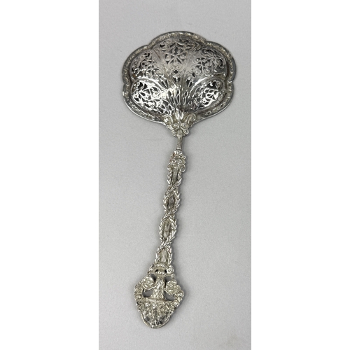 168 - AN ANTIQUE SILVER TEA STRAINER
Weight 64 gms
20 cm L