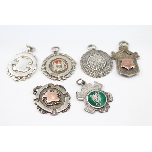 233 - SIX ANTIQUE/VINTAGE .925 STERLING SILVER FOBS/MEDALLIONS
54gms