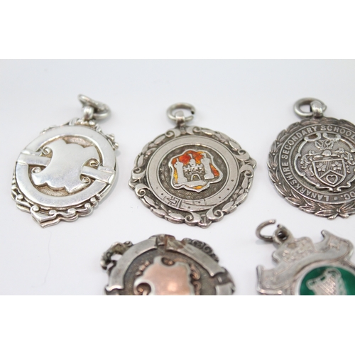 233 - SIX ANTIQUE/VINTAGE .925 STERLING SILVER FOBS/MEDALLIONS
54gms
