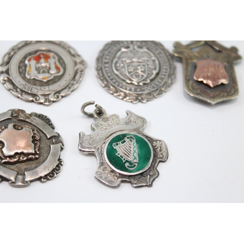 233 - SIX ANTIQUE/VINTAGE .925 STERLING SILVER FOBS/MEDALLIONS
54gms