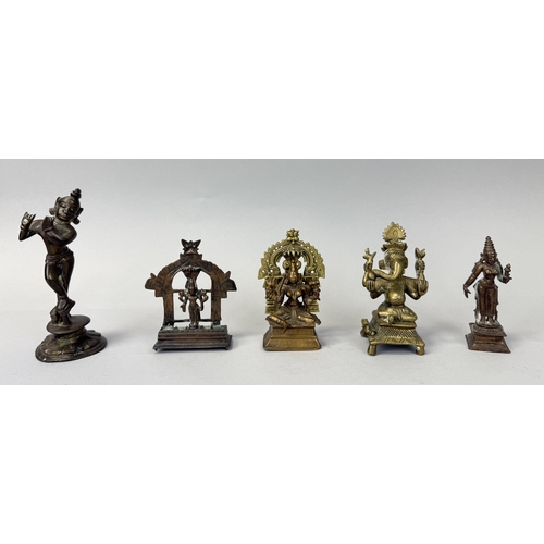 254 - A GROUP OF FIVE ASIAN BRONZE FIGURES, 18TH-20TH CENTURY INCLUDING KRISHNA, GANESHA
Tallest 16.5cm H... 