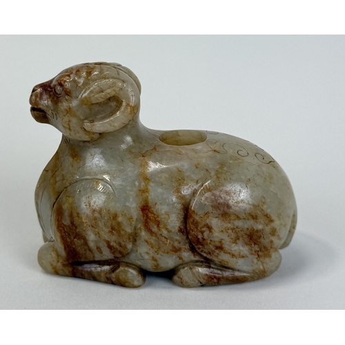 263 - A CHINESE CELADON JADE RAM-FORM WATER POT IN THE WESTERN HAN DYNASTY STYLE
8.5 cm Length... 