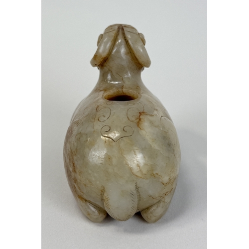 263 - A CHINESE CELADON JADE RAM-FORM WATER POT IN THE WESTERN HAN DYNASTY STYLE
8.5 cm Length... 